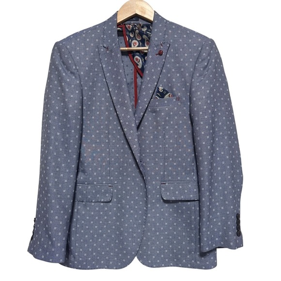 Ben Sherman Other - Ben Sherman Mens Blue Geometric Micro Print Blazer Jacket Paisley Lining 40R